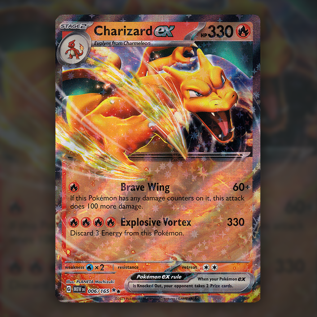 create a pokemon trainer card 006/165 - Charizard ex Options:Commander Deck - Counter Blitz (100 Card deck + 2 collector booster Cards) Psychic Type 400010 Player/Character Disney Lorcana Trading Card