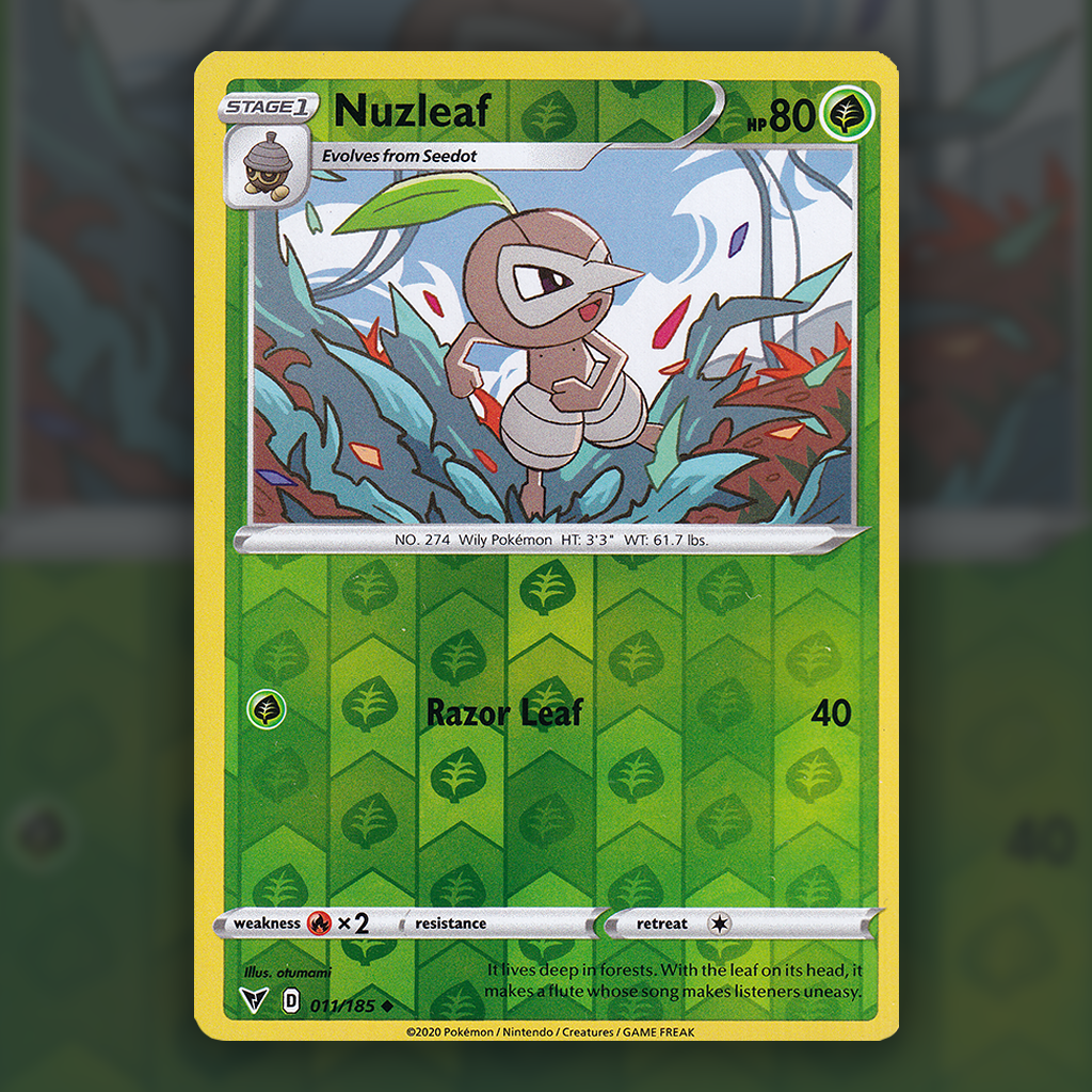 011/185 - Nuzleaf (Reverse Holo) Pokemon Card | Vivid Voltage Cup of Cards 011/185 - Nuzleaf (Reverse Holo) Pokemon Card | Vivid Voltage Cup of Cards