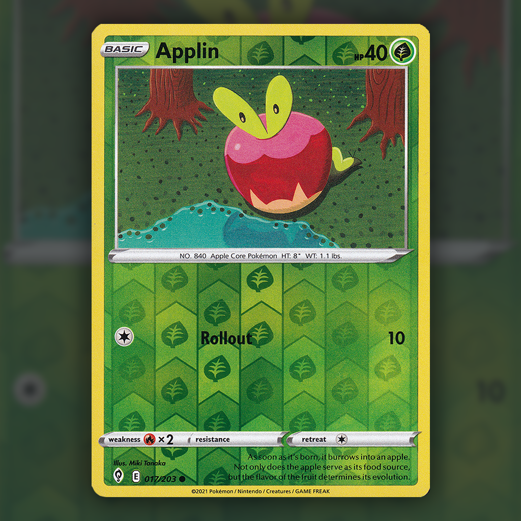 017/203 - Applin (Reverse Holo) Pokemon Card | Evolving Skies Cup of Cards 017/203 - Applin (Reverse Holo) Pokemon Card | Evolving Skies Cup of Cards