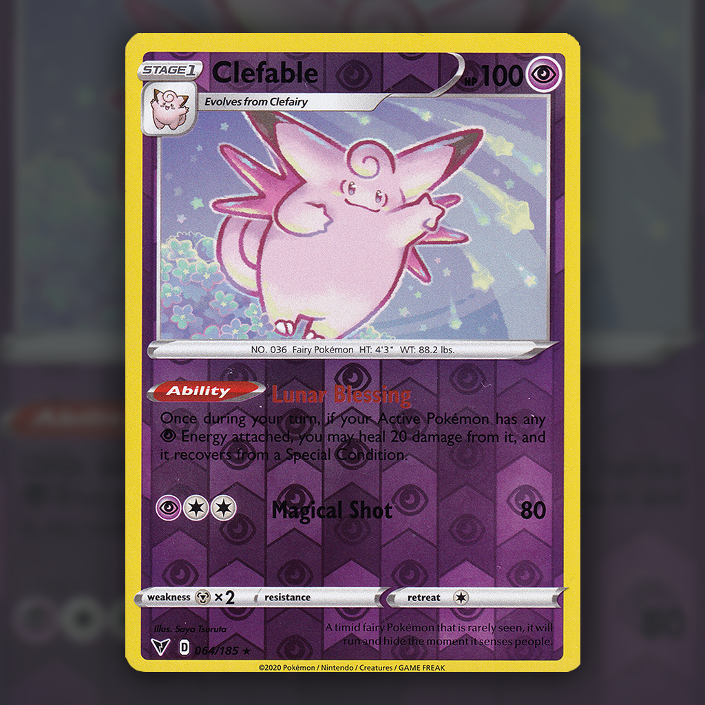 064/185 - Clefable (Reverse Holo) Pokemon Card | Vivid Voltage Cup of Cards 064/185 - Clefable (Reverse Holo) Pokemon Card | Vivid Voltage Cup of Cards