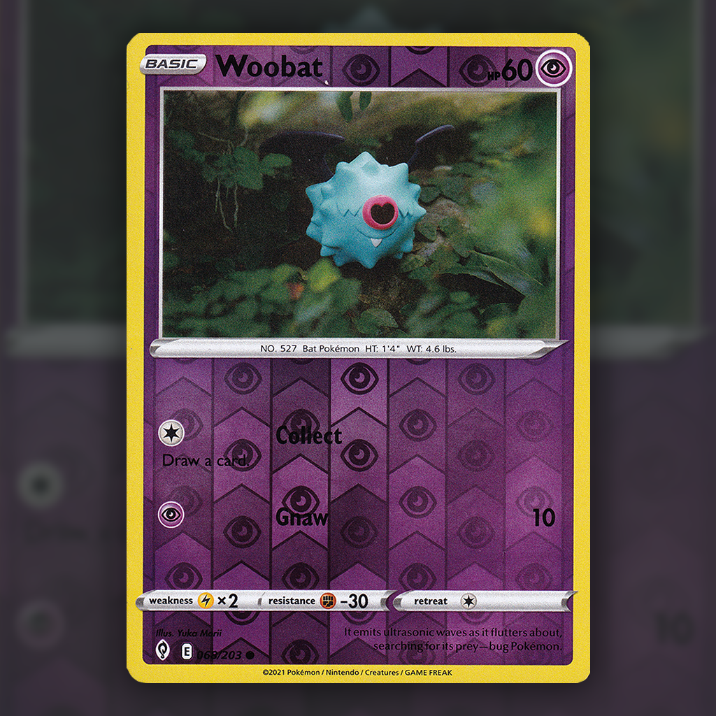 068/203 - Woobat (Reverse Holo) Pokemon Card | Evolving Skies Cup of Cards 068/203 - Woobat (Reverse Holo) Pokemon Card | Evolving Skies Cup of Cards