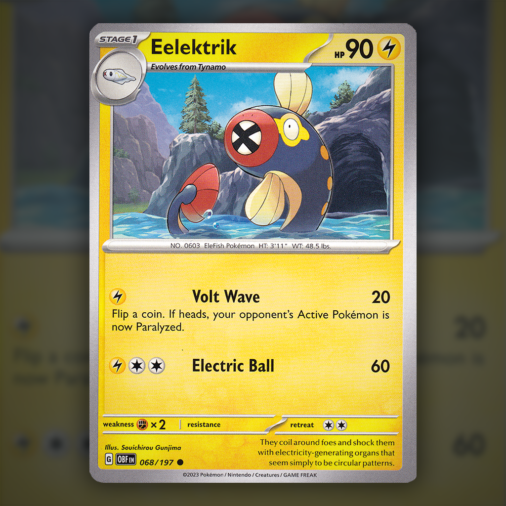 068/197 - Eelektrik Pokemon Card | Obsidian Flames Cup of Cards 068/197 - Eelektrik Pokemon Card | Obsidian Flames Cup of Cards