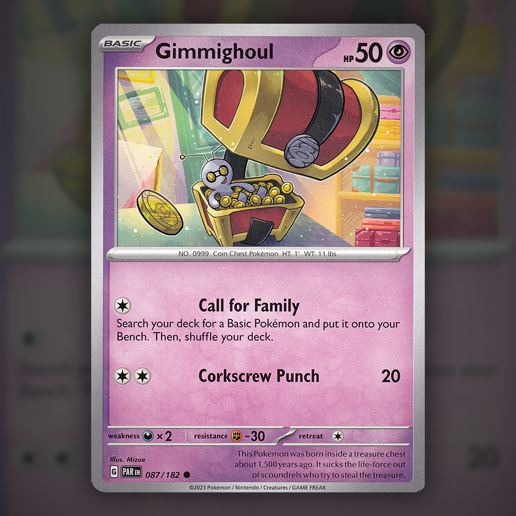 087/182 - Gimmighoul Pokemon Card | Paradox Rift Cup of Cards 087/182 - Gimmighoul Pokemon Card | Paradox Rift Cup of Cards