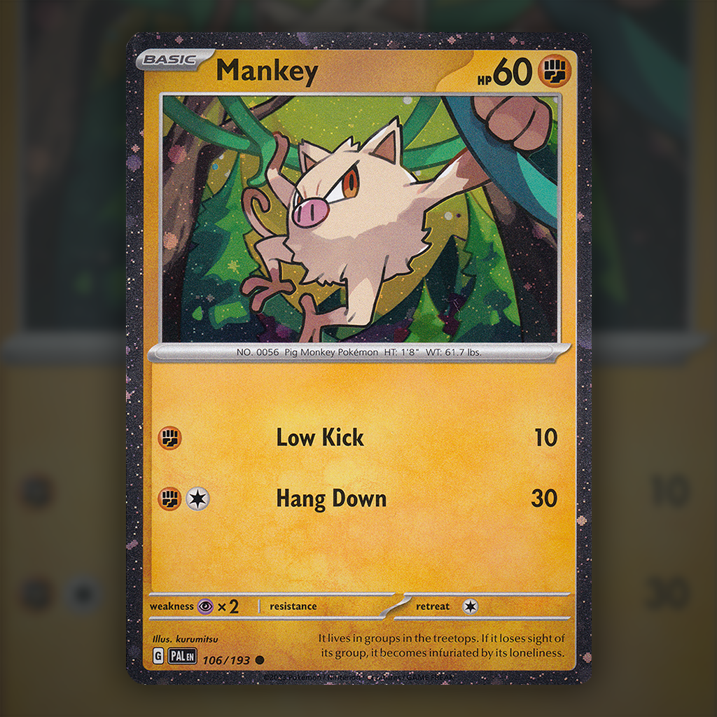 106/193 - Mankey (Cosmos Holo) Pokemon Card | Paldea Evolved Cup of Cards 106/193 - Mankey (Cosmos Holo) Pokemon Card | Paldea Evolved Cup of Cards