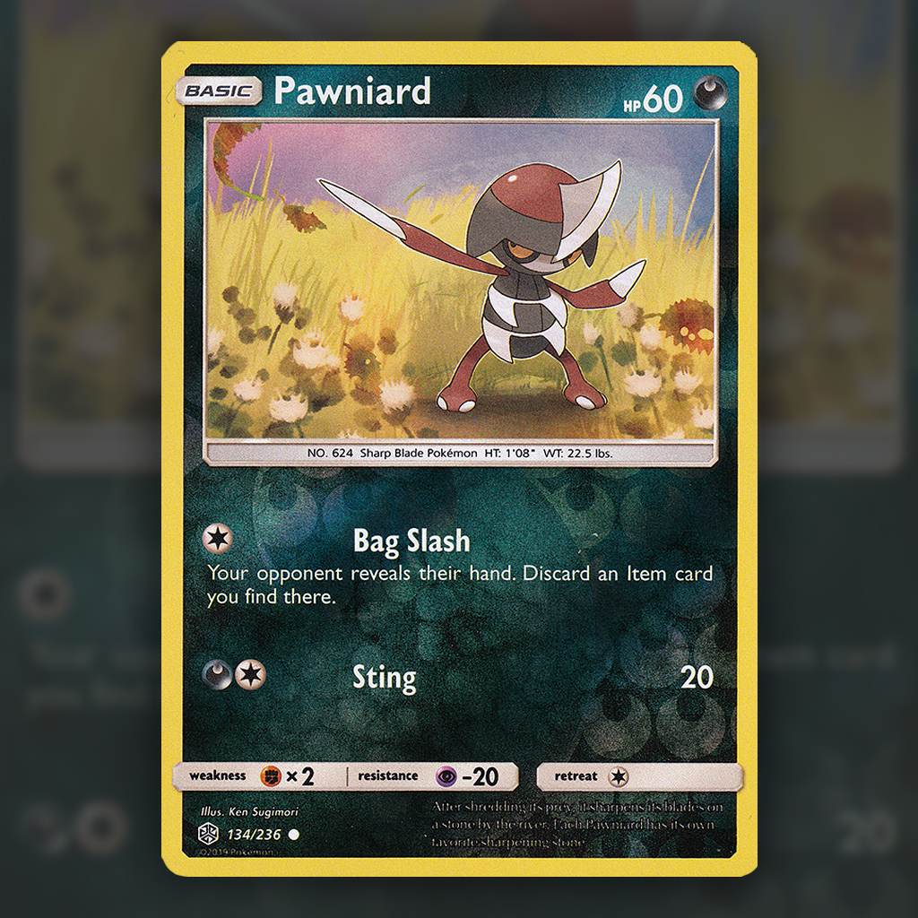 134/236 - Pawniard (Reverse Holo) Pokemon Card | Cosmic Eclipse Cup of Cards 134/236 - Pawniard (Reverse Holo) Pokemon Card | Cosmic Eclipse Cup of Cards