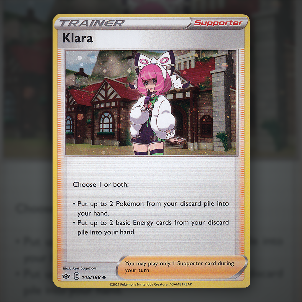 145/198 - Klara (Cosmos Holo) Pokemon Card | Chilling Reign Cup of Cards 145/198 - Klara (Cosmos Holo) Pokemon Card | Chilling Reign Cup of Cards