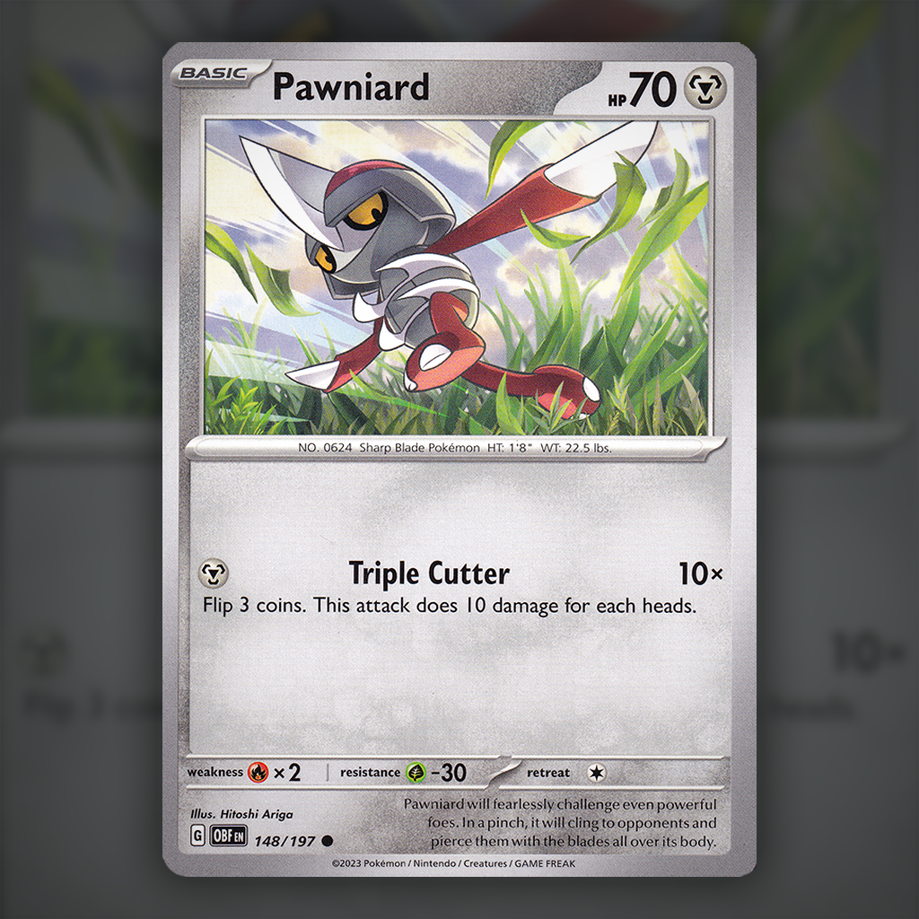 148/197 - Pawniard Pokemon Card | Obsidian Flames Cup of Cards 148/197 - Pawniard Pokemon Card | Obsidian Flames Cup of Cards