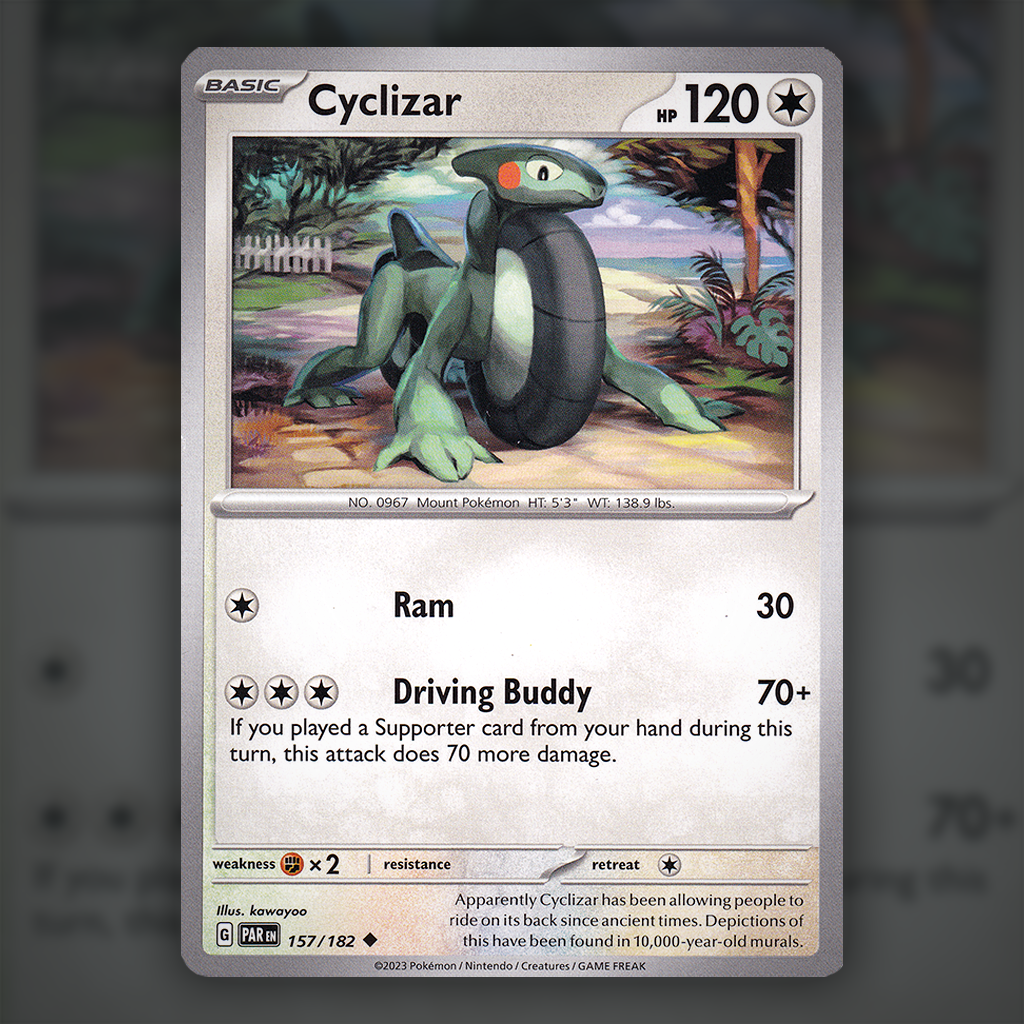 157/182 - Cyclizar Pokemon Card | Paradox Rift Cup of Cards 157/182 - Cyclizar Pokemon Card | Paradox Rift Cup of Cards