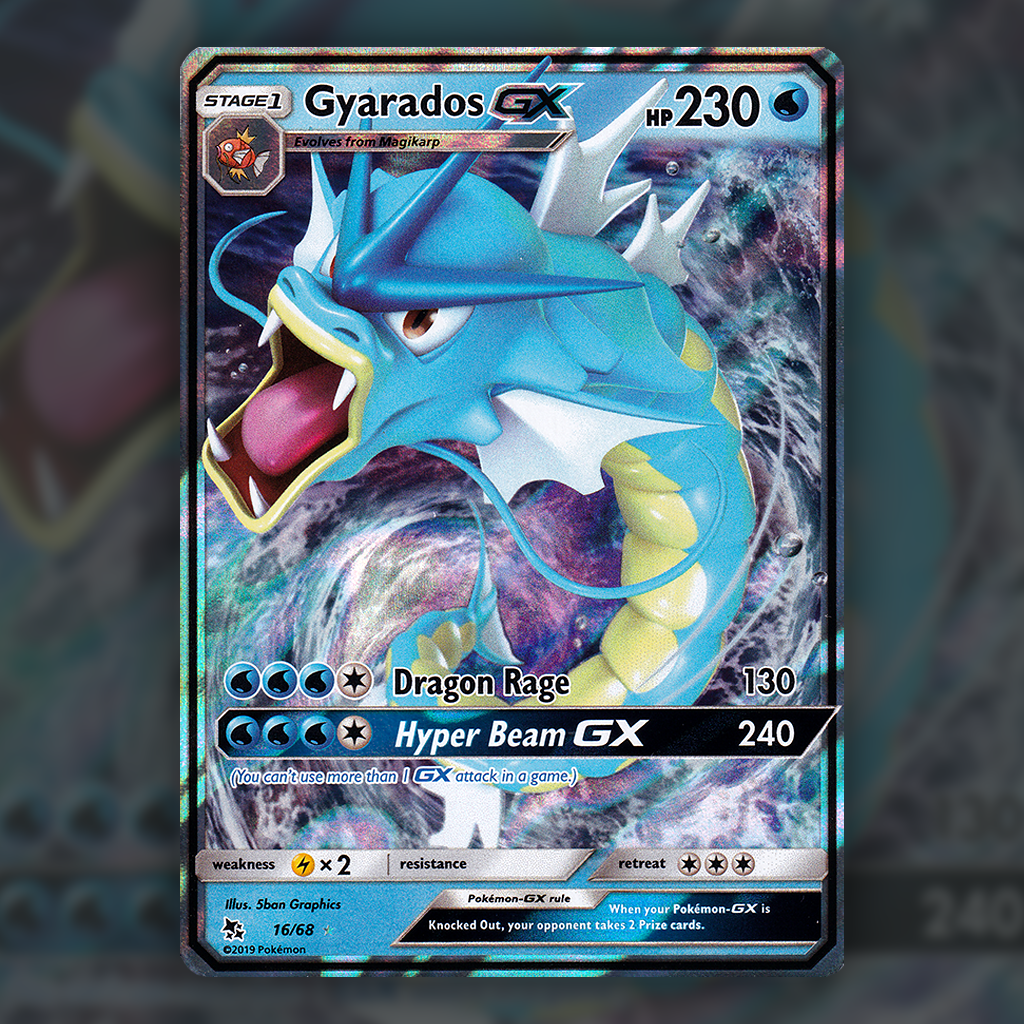 16/68 - Gyarados GX Pokemon Card | Hidden Fates Cup of Cards 16/68 - Gyarados GX Pokemon Card | Hidden Fates Cup of Cards