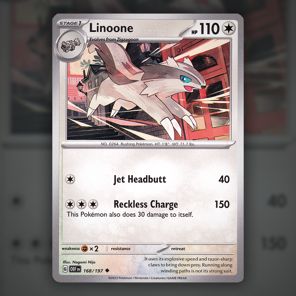 168/197 - Linoone Pokemon Card | Obsidian Flames Cup of Cards 168/197 - Linoone Pokemon Card | Obsidian Flames Cup of Cards