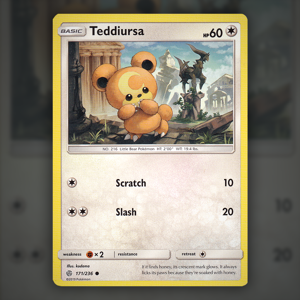 171/236 - Teddiursa Pokemon Card | Cosmic Eclipse Cup of Cards 171/236 - Teddiursa Pokemon Card | Cosmic Eclipse Cup of Cards