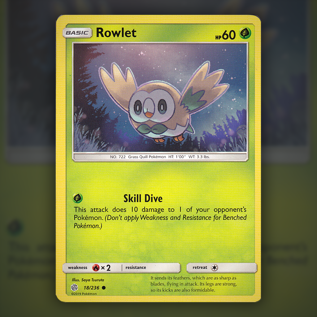018/236 - Rowlet Pokemon Card | Cosmic Eclipse Cup of Cards 018/236 - Rowlet Pokemon Card | Cosmic Eclipse Cup of Cards