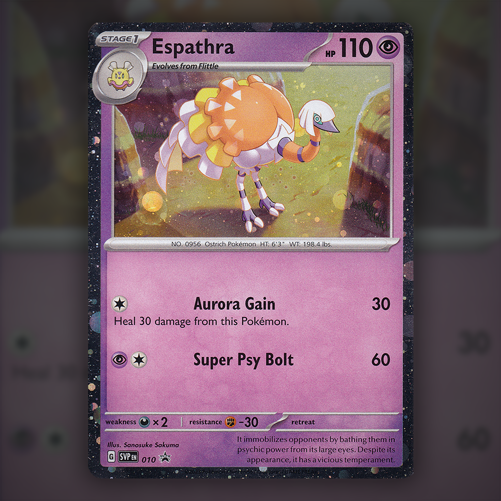 SVP010 - Espathra (Cosmos Holo) Pokemon Card | Scarlet and Violet Black Star Promos Cup of Cards SVP010 - Espathra (Cosmos Holo) Pokemon Card | Scarlet and Violet Black Star Promos Cup of Cards