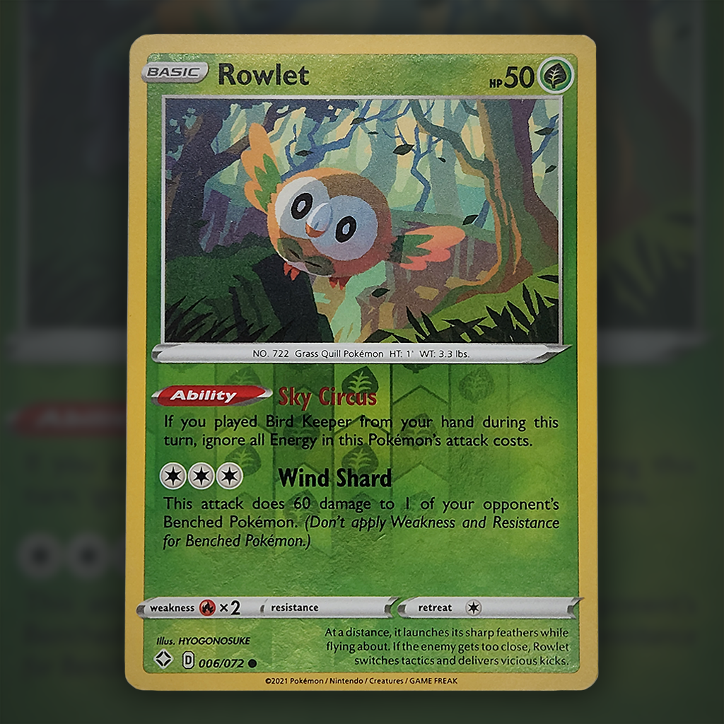 006/072 - Rowlet (Reverse Holo) Pokemon Card | Shining Fates Cup of Cards 006/072 - Rowlet (Reverse Holo) Pokemon Card | Shining Fates Cup of Cards