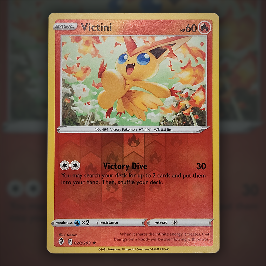 020/203 - Victini (Reverse Holo) Pokemon Card | Evolving Skies Cup of Cards 020/203 - Victini (Reverse Holo) Pokemon Card | Evolving Skies Cup of Cards