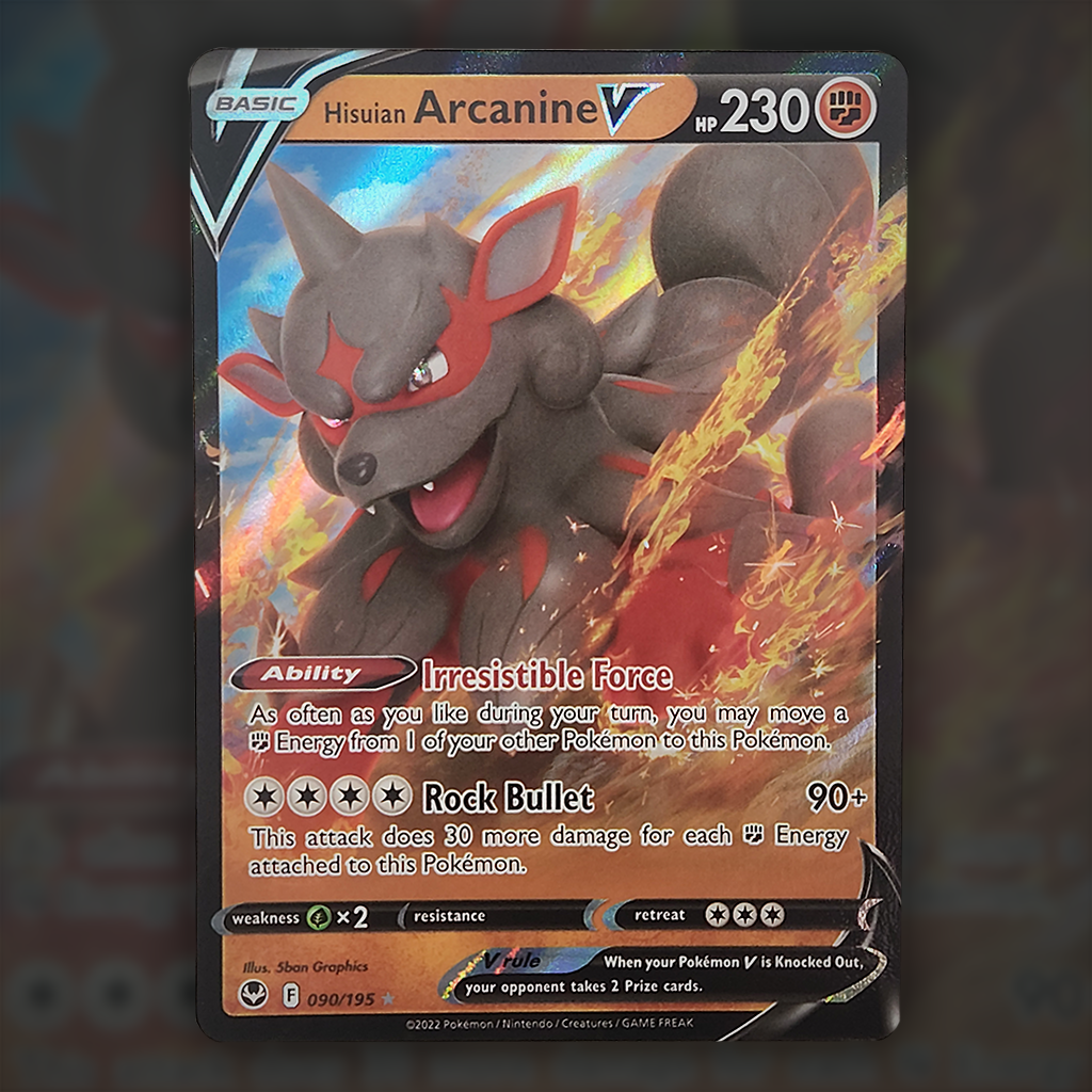 090/195 - Hisuian Arcanine V Pokemon Card | Silver Tempest Cup of Cards 090/195 - Hisuian Arcanine V Pokemon Card | Silver Tempest Cup of Cards