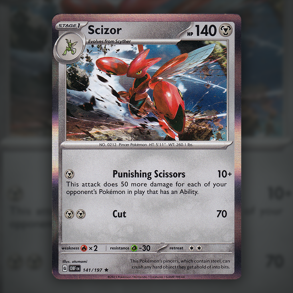141/197 - Scizor Pokemon Card | Obsidian Flames Cup of Cards 141/197 - Scizor Pokemon Card | Obsidian Flames Cup of Cards